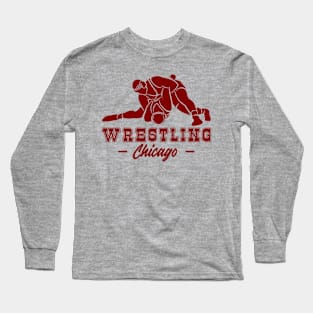 Wrestling Chicago with College Wrestling Graphic Long Sleeve T-Shirt